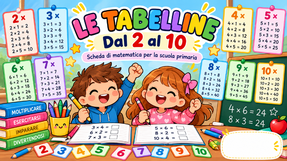 Tabelline dal 2 al 10: scheda di matematica da stampare - 