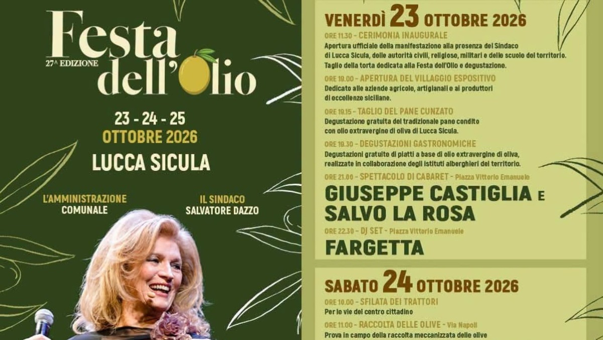 Lucca Sicula si prepara alla 27ª Festa dell’Olio: tre giorni tra degustazioni, musica e cultura (23-25 ottobre 2026) - 