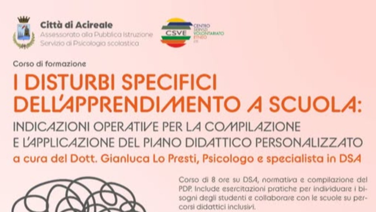 Acireale: corso per docenti sui DSA per riconoscere bisogni e predisporre il PDP - 