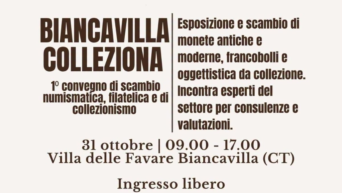 Biancavilla Colleziona: a Villa delle Favare il primo convegno di numismatica, filatelia e collezionismo - 