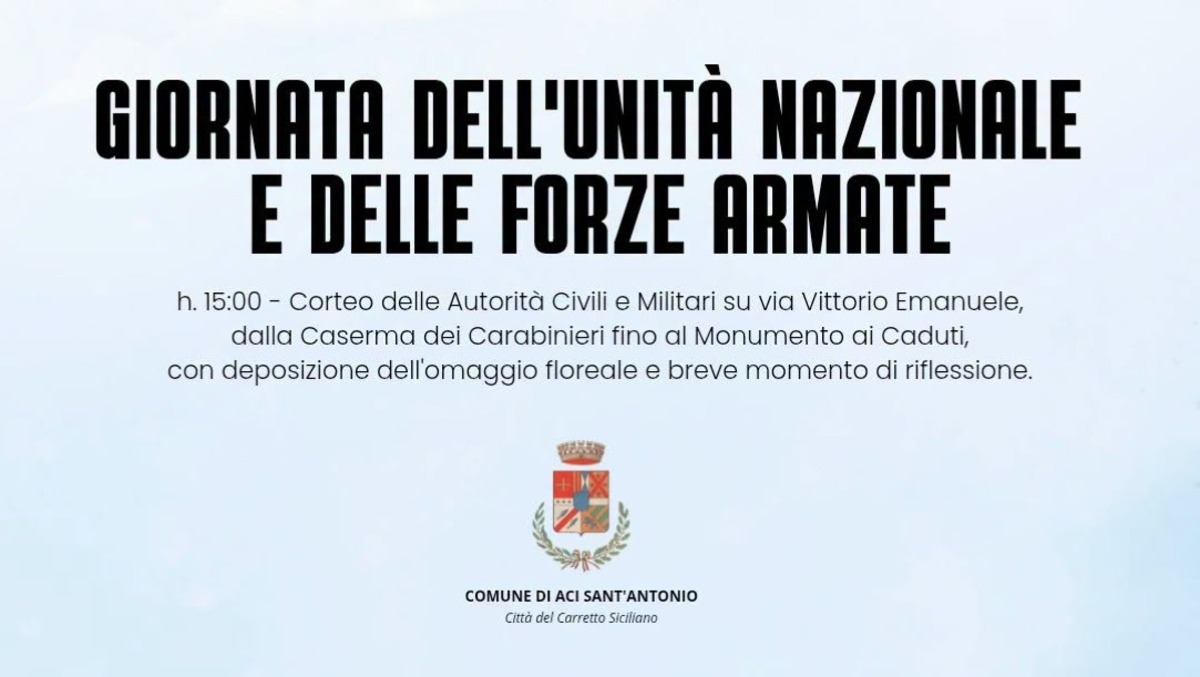 Aci Sant'Antonio, corteo civile e militare il 4 novembre: partenza alle 15 dalla Caserma dei Carabinieri - 