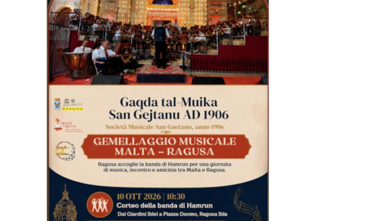 Ragusa ospita la Banda di San Gaetano di Hamrun per i 120° anniversario: corteo e concerto il 10 ottobre 2026 - 