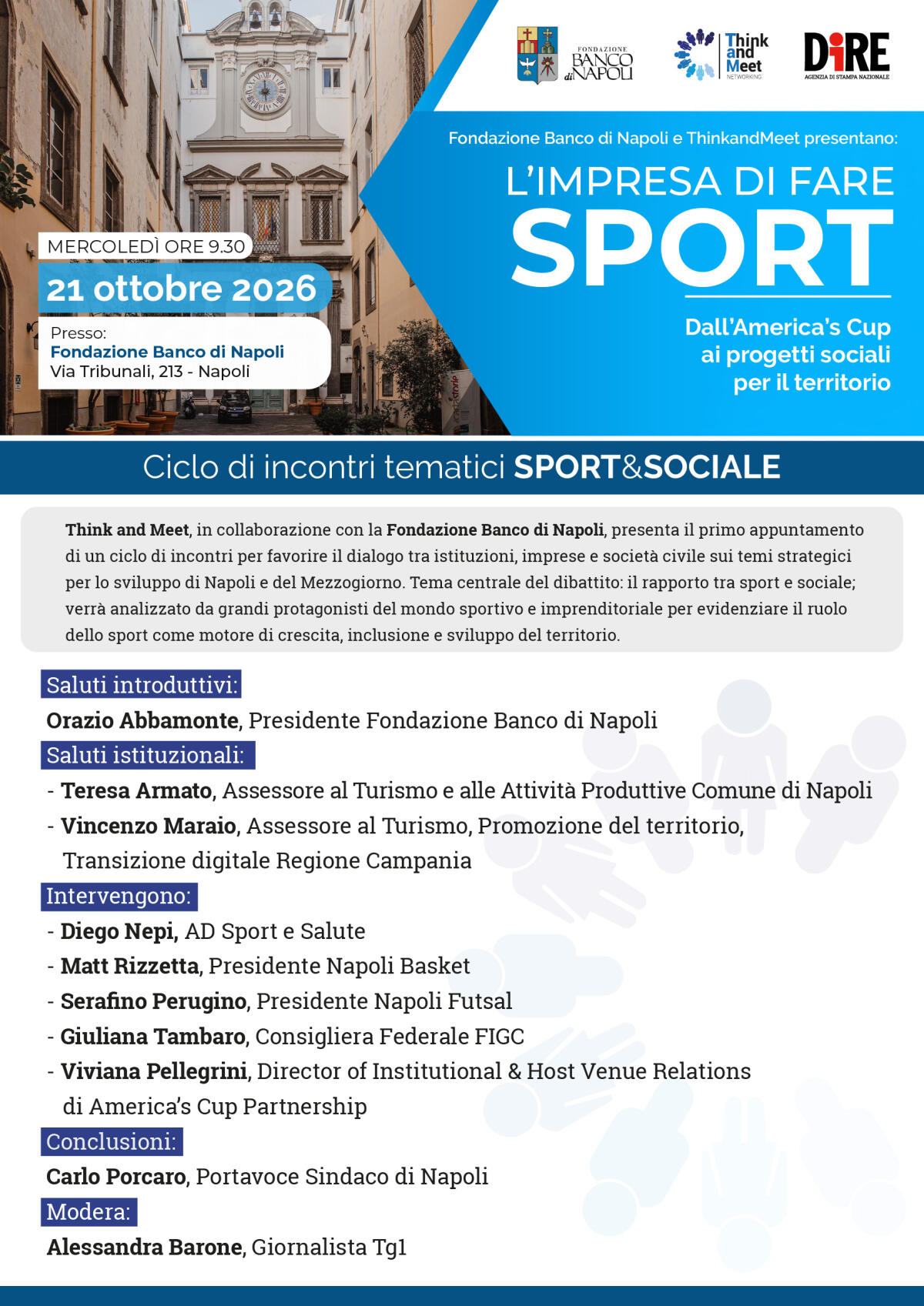 Napoli: il 21 ottobre alla Fondazione Banco di Napoli il vertice su sport e rilancio del Mezzogiorno - 