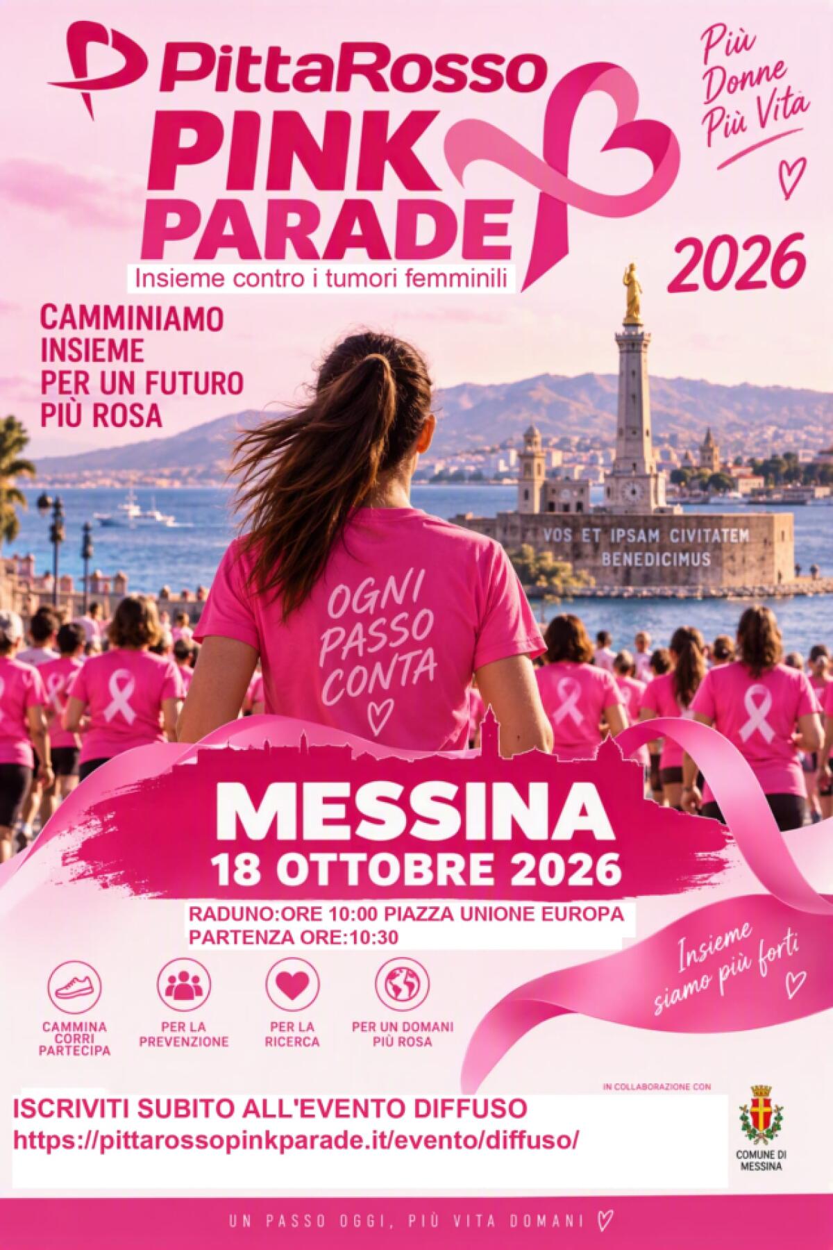 Messina in rosa: domani la PittaRosso Pink Parade 2026 per la prevenzione dei tumori femminili - 