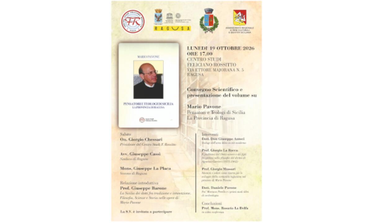 Ragusa: presentazione del volume 'Pensatori e teologi di Sicilia. La provincia di Ragusa' per gli 85° di Mario Pavone