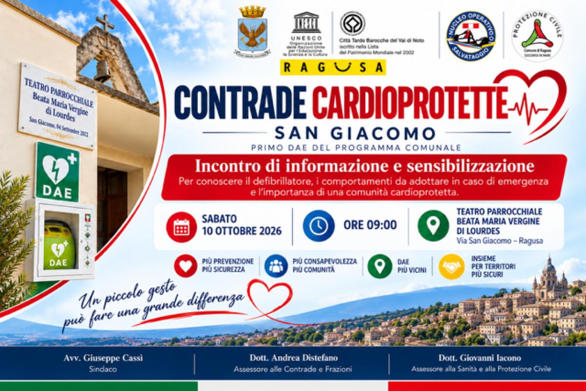 Ragusa: a San Giacomo il 10 ottobre l'incontro per il progetto “Contrade Cardioprotette” - 