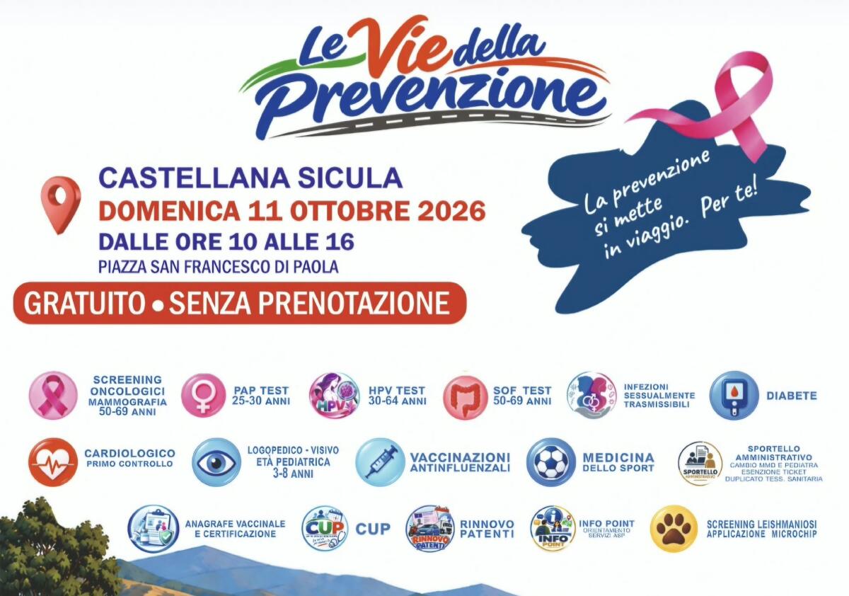 A Castellana Sicula l'11 ottobre "Le Vie della Prevenzione": screening gratuiti e servizi sanitari in piazza - 