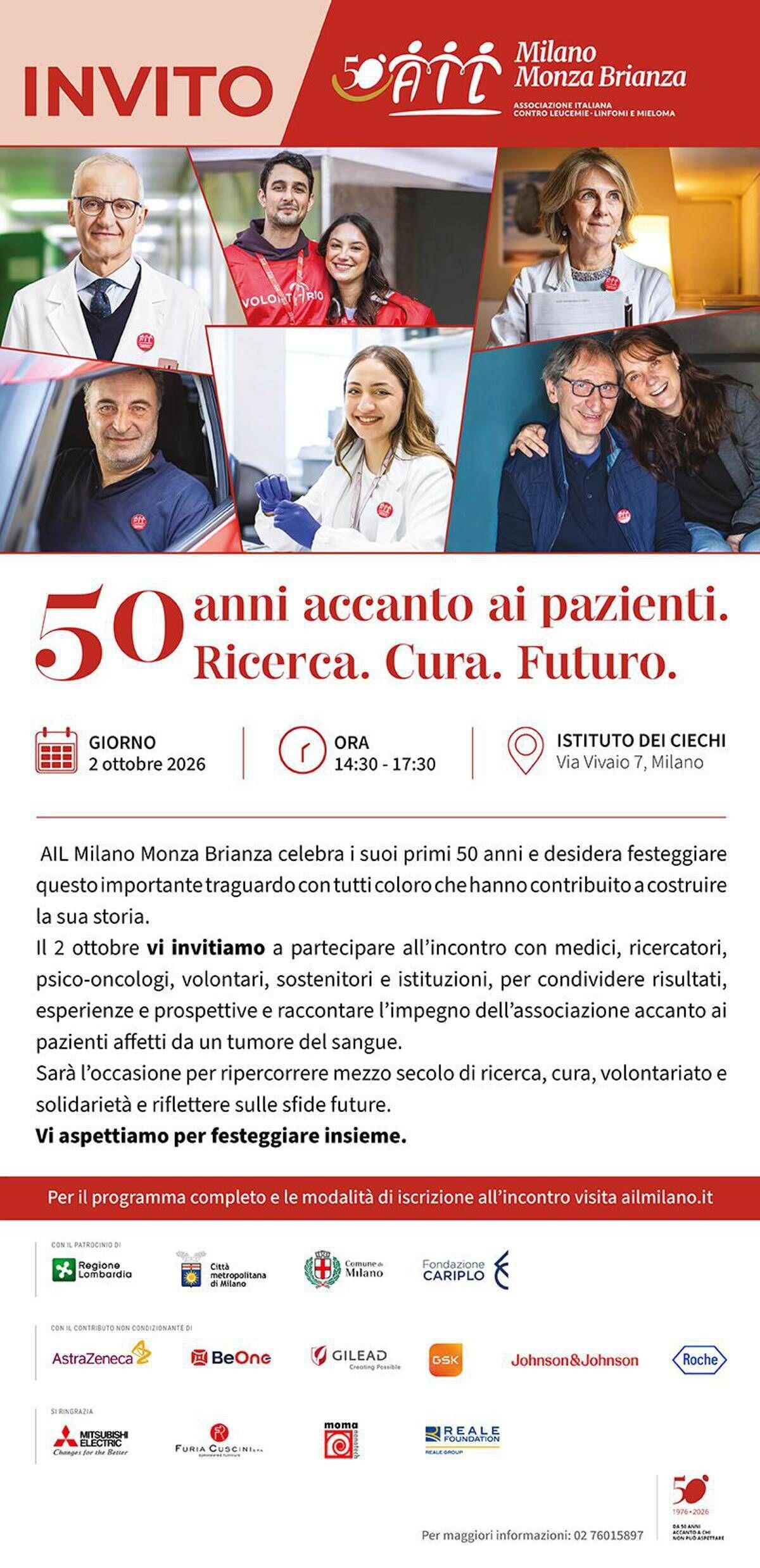Ail Milano Monza Brianza compie 50 anni, 'accanto ai pazienti e alla ricerca' - 