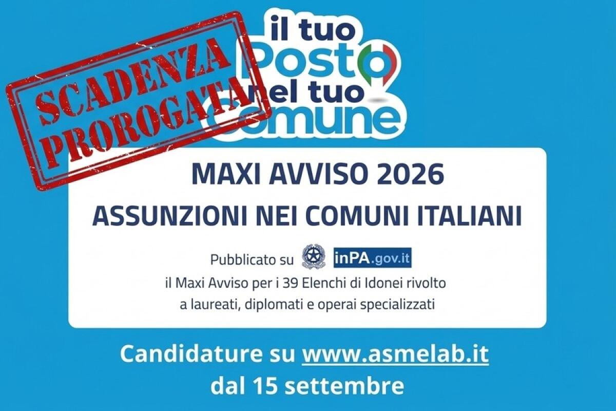 Proroga candidature per il Maxi-Avviso ASMEL 2026: aggiornamento elenchi per assunzioni pubbliche - 