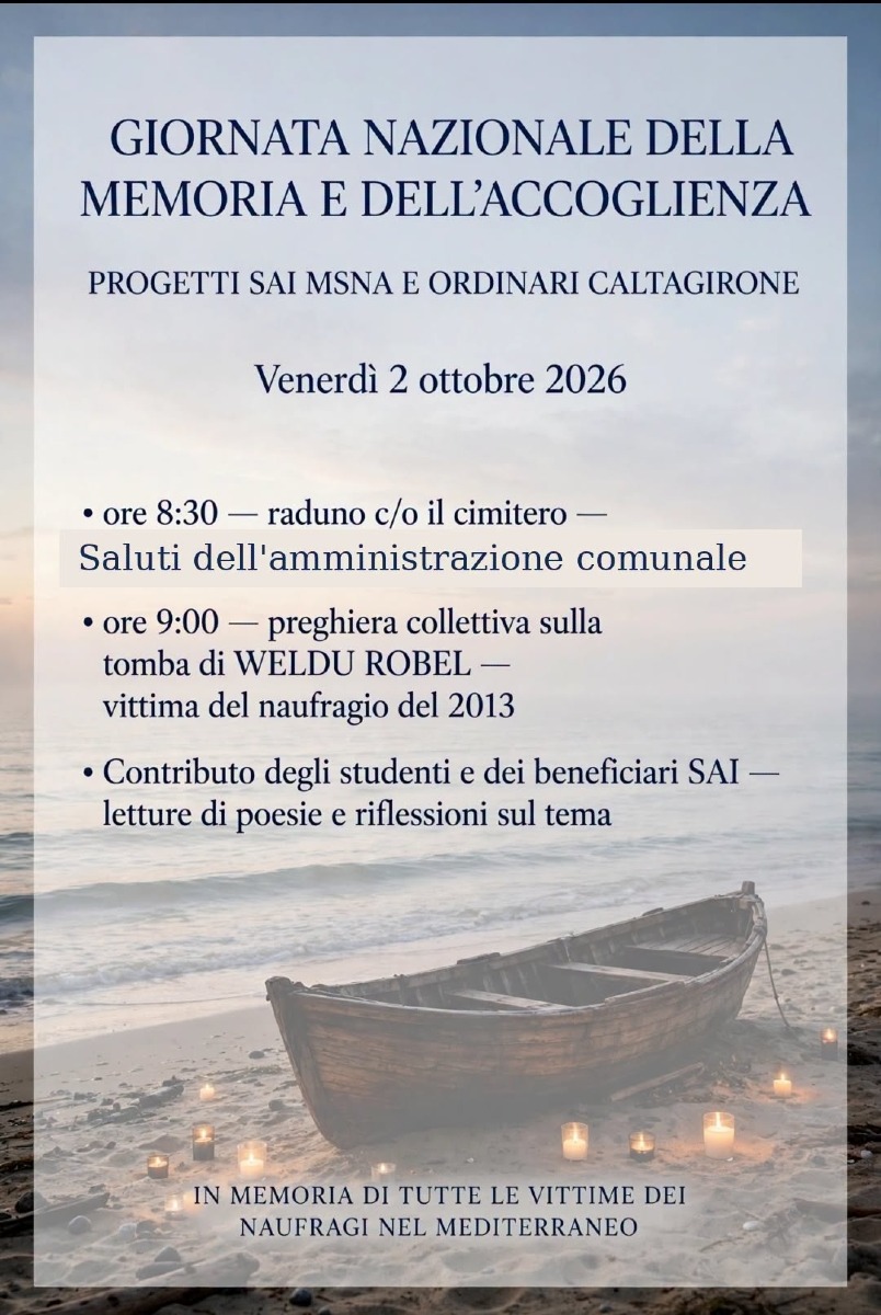 Locandina della Giornata della memoria e dell'accoglienza a Caltagirone 2026
