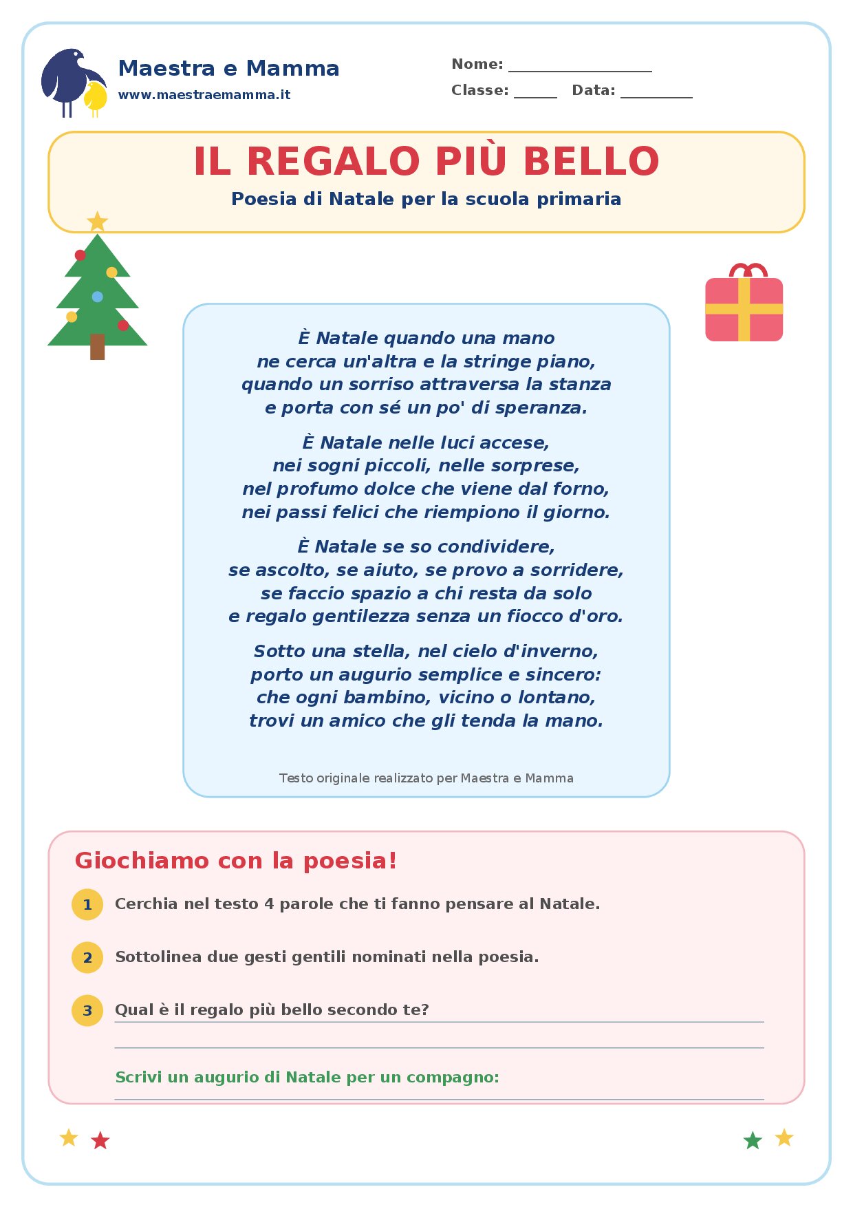 Poesia di Natale per la scuola primaria: “Il regalo più bello"
