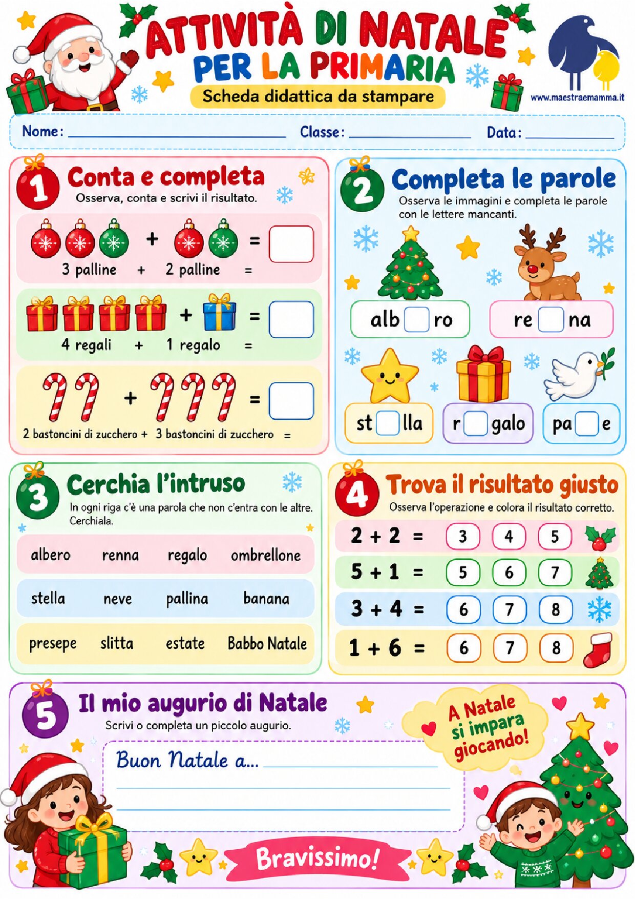 Attività di Natale per la primaria: scheda didattica da stampare