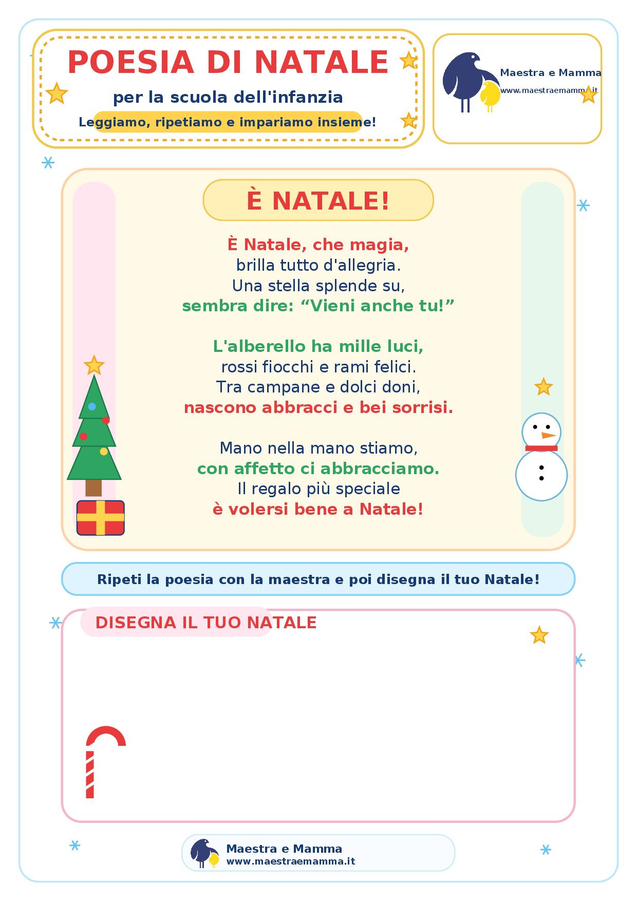 Poesia di Natale per la scuola dell’infanzia da stampare