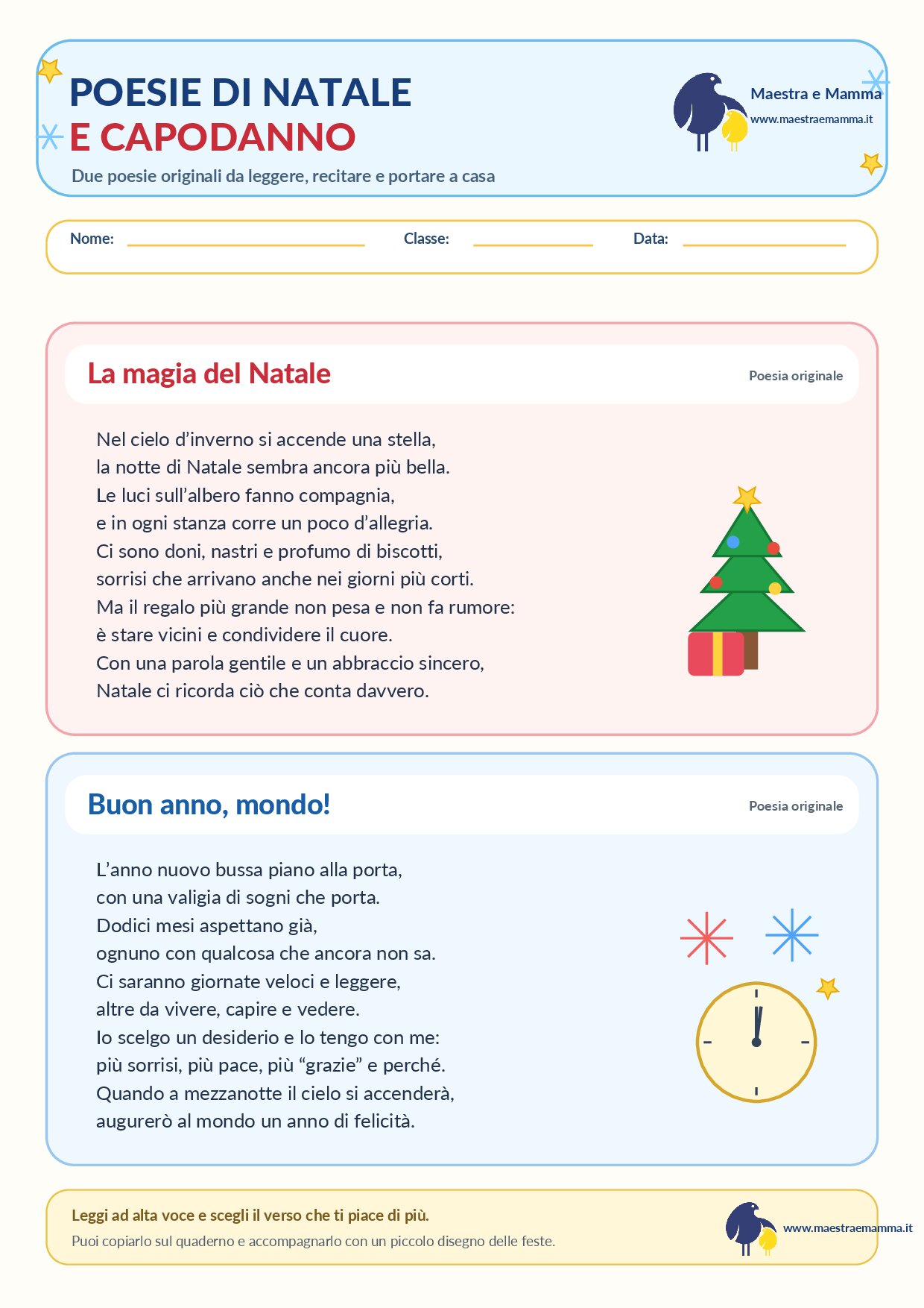 Poesie di Natale e Capodanno per la scuola primaria
