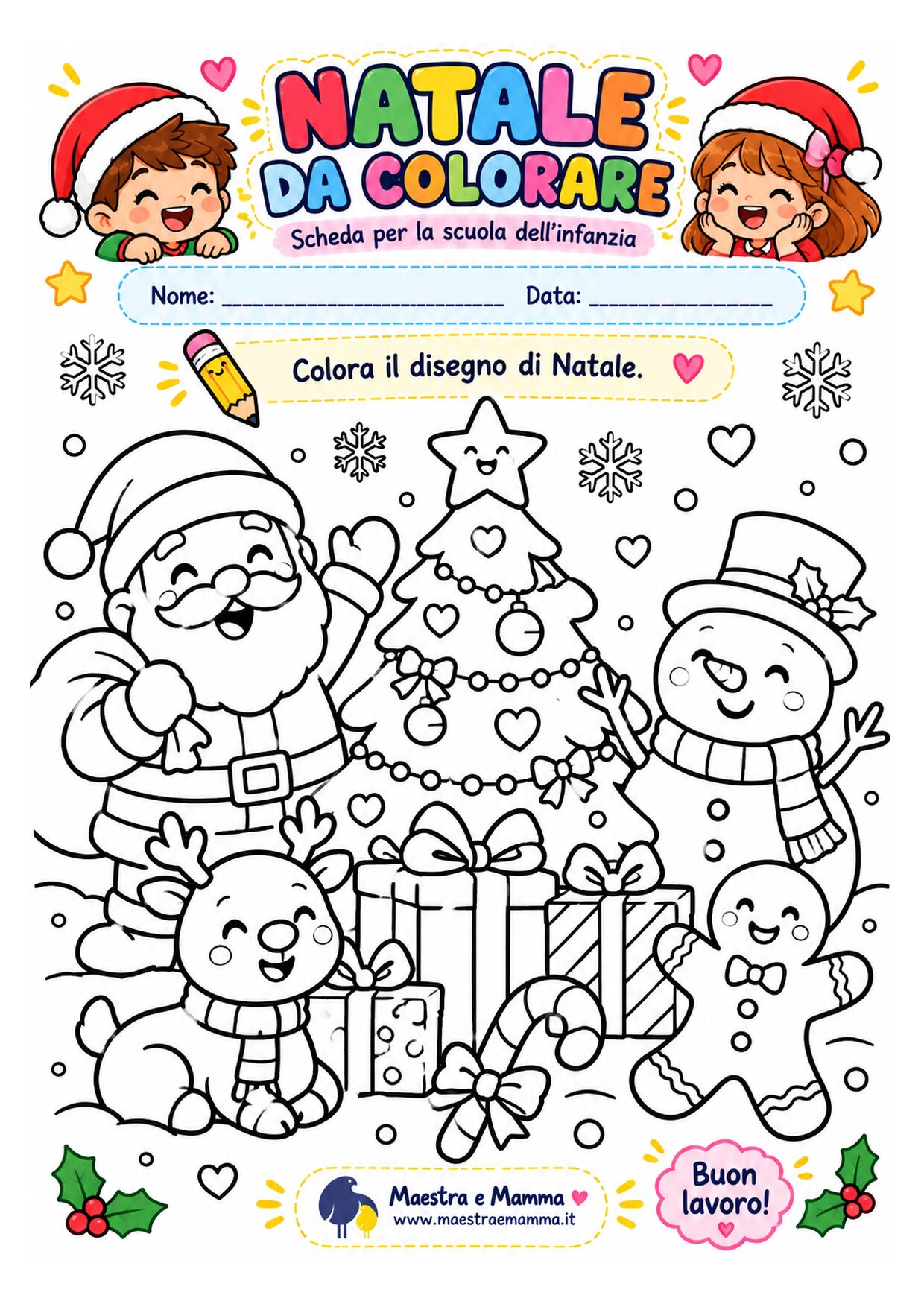 Scheda di Natale da colorare per la scuola dell’infanzia