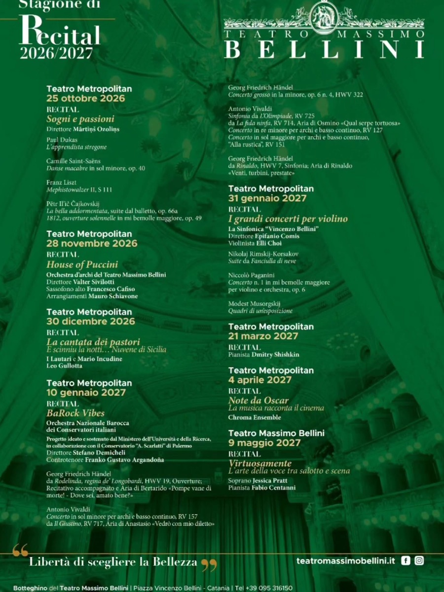 Programma Stagione Teatro Massimo Bellini di Catania
