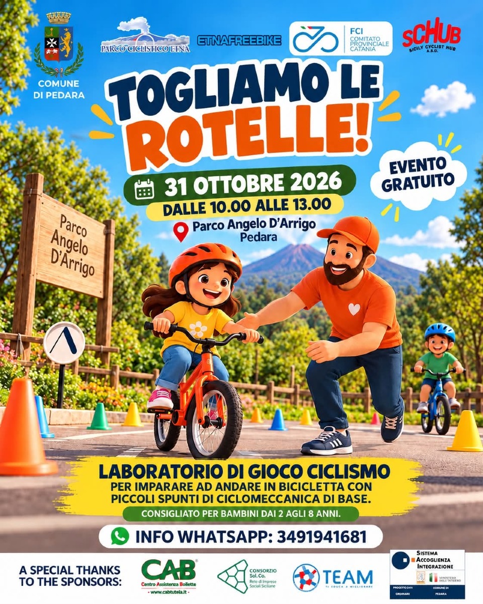 Locandina evento "Togliamo le Rotelle" a Pedara